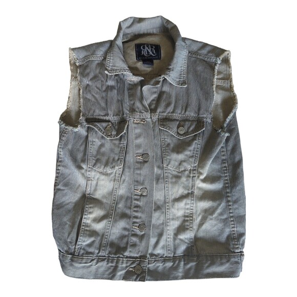 Women's Rock & Republic "Gun show" Denim Stripe Vest - Medium Sleeveless Frayed - Picture 1 of 10